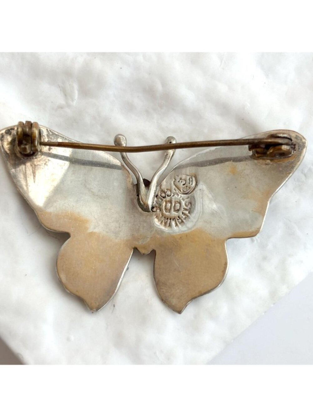 Butterfly Figural Abalone Mexican 925 Sterling Silver Navajo Vintage Brooch - Picture 5 of 11